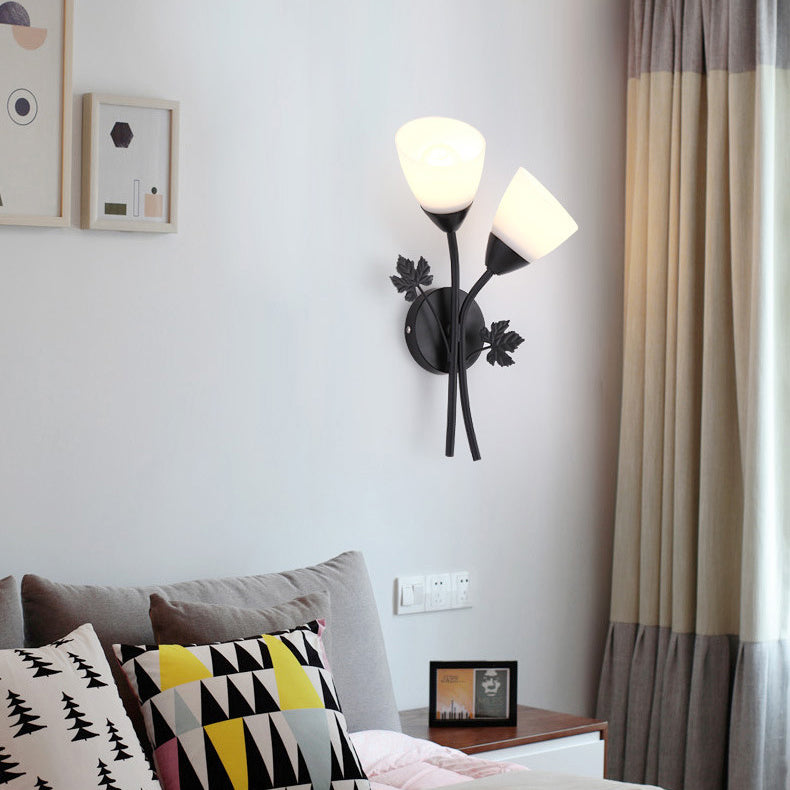 Applique Murale Contemporaine Créative en Verre et Fer avec Motif de Rose 1/2 Lumière pour Chambre 