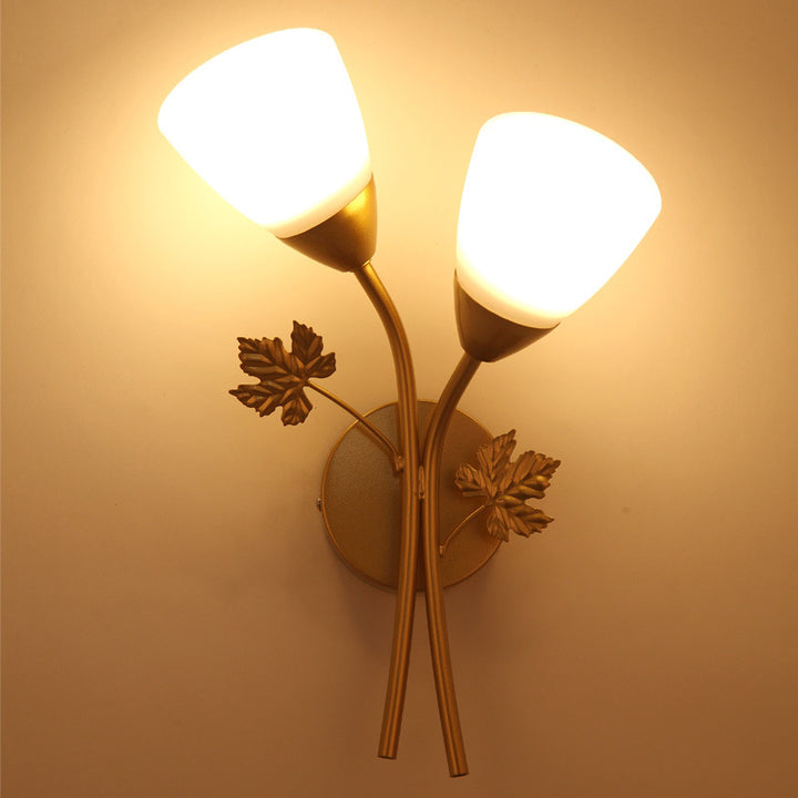 Applique Murale Contemporaine Créative en Verre et Fer avec Motif de Rose 1/2 Lumière pour Chambre 