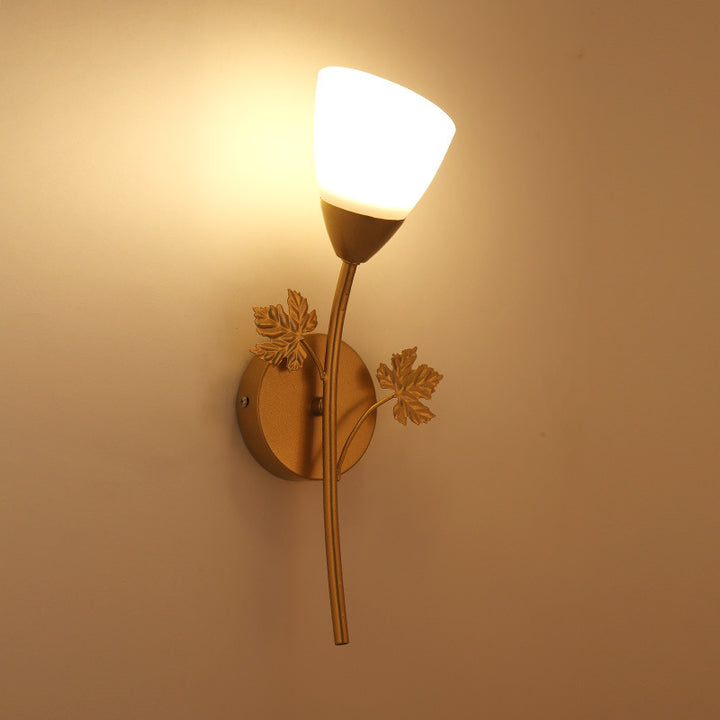 Applique Murale Contemporaine Créative en Verre et Fer avec Motif de Rose 1/2 Lumière pour Chambre 