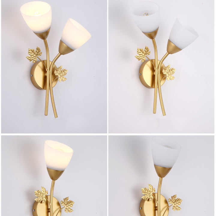 Applique Murale Contemporaine Créative en Verre et Fer avec Motif de Rose 1/2 Lumière pour Chambre 