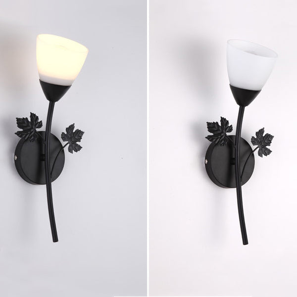 Applique Murale Contemporaine Créative en Verre et Fer avec Motif de Rose 1/2 Lumière pour Chambre 