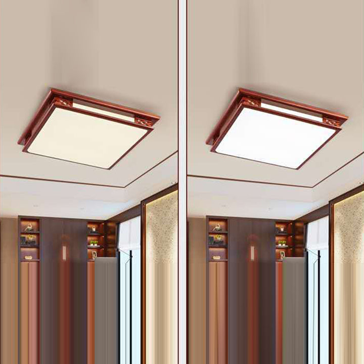 Traditionelle chinesische quadratische Deckenleuchte aus massivem Holz mit Acrylschirm und LED für das Schlafzimmer 