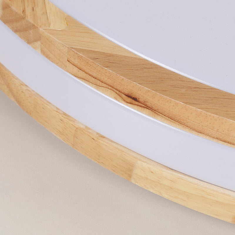 Plafonnier LED rond en bois et fer minimaliste moderne pour salon 
