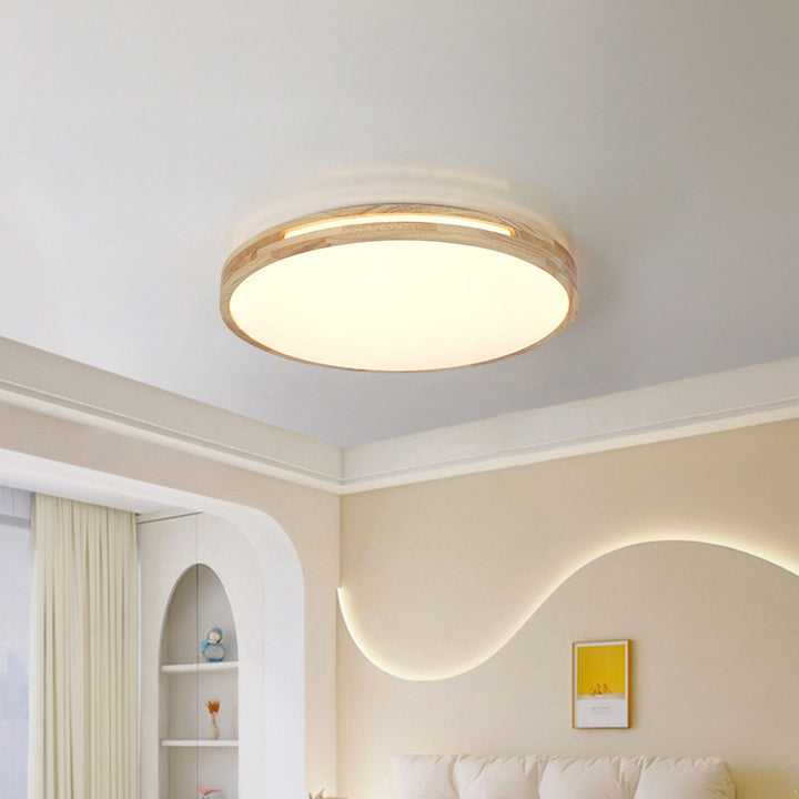 Plafonnier LED rond en bois et fer minimaliste moderne pour salon 