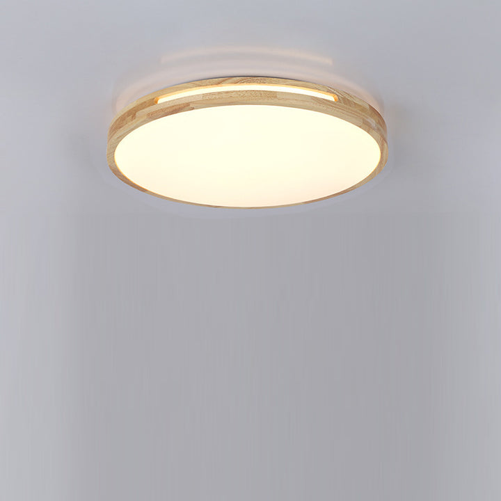 Plafonnier LED rond en bois et fer minimaliste moderne pour salon 