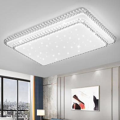 Contemporary Simplicity Iron Acrylic Round Square Rectangular Double Ring LED Spotlight Flush Mount Ceiling Light For Living Room