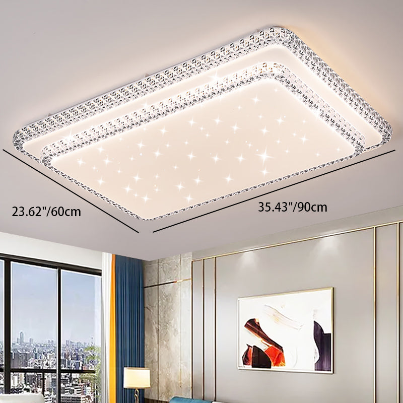 Contemporary Simplicity Iron Acrylic Round Square Rectangular Double Ring LED Spotlight Flush Mount Ceiling Light For Living Room