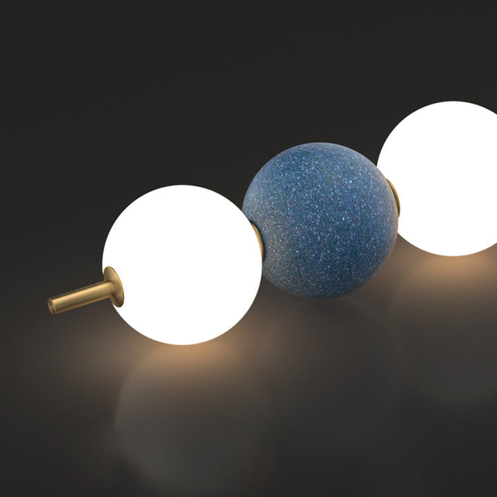Moderne minimalistische vertikale String-Kugel Messing Acryl LED Pendelleuchte für das Schlafzimmer 