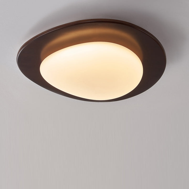 Zeitgenössische Retro-Kieselsteinform Holz PE LED Deckenleuchte für das Wohnzimmer 