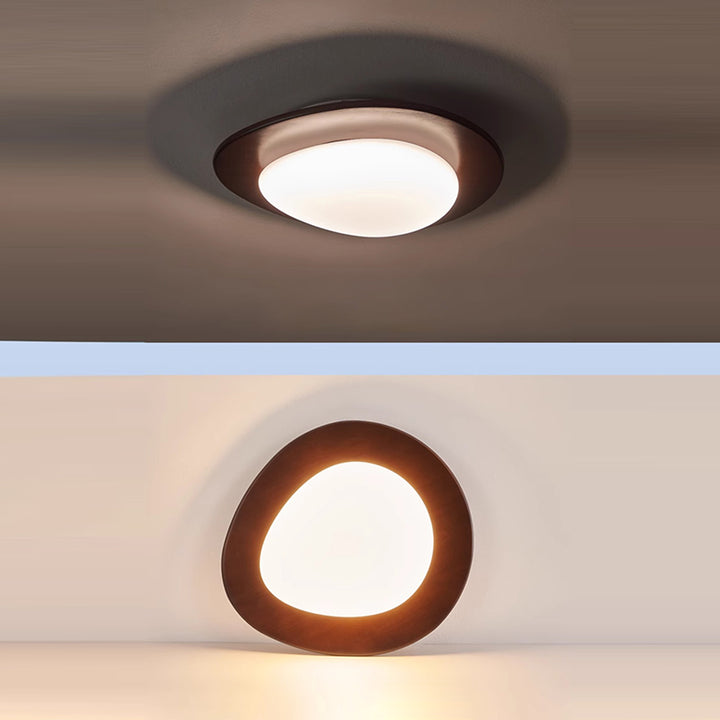 Zeitgenössische Retro-Kieselsteinform Holz PE LED Deckenleuchte für das Wohnzimmer 
