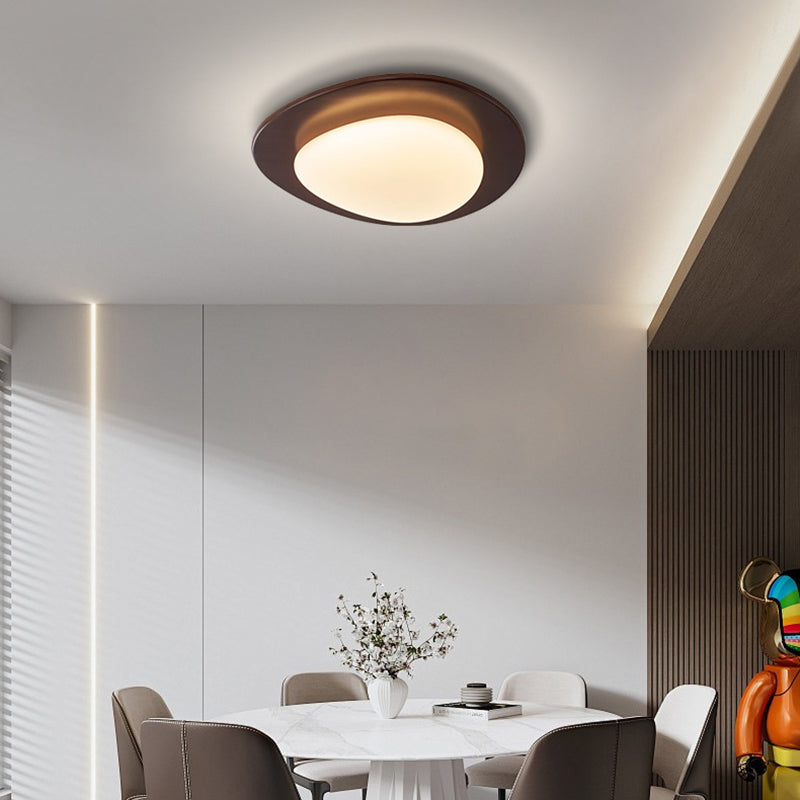 Zeitgenössische Retro-Kieselsteinform Holz PE LED Deckenleuchte für das Wohnzimmer 