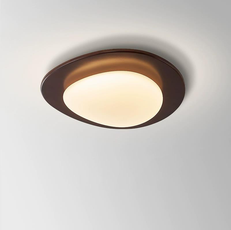 Zeitgenössische Retro-Kieselsteinform Holz PE LED Deckenleuchte für das Wohnzimmer 
