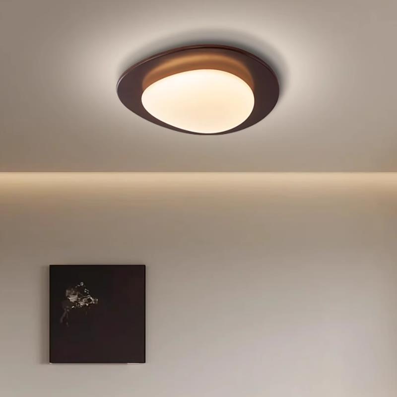 Zeitgenössische Retro-Kieselsteinform Holz PE LED Deckenleuchte für das Wohnzimmer 