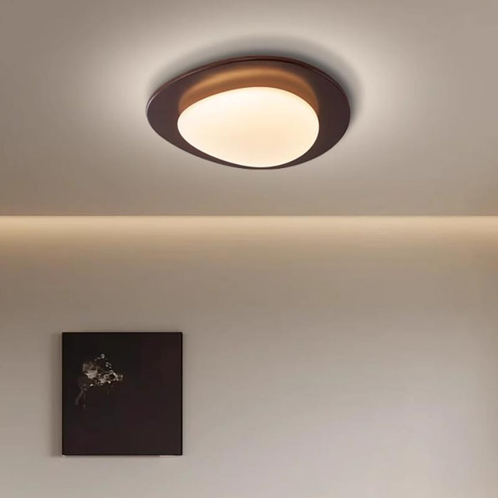 Zeitgenössische Retro-Kieselsteinform Holz PE LED Deckenleuchte für das Wohnzimmer 