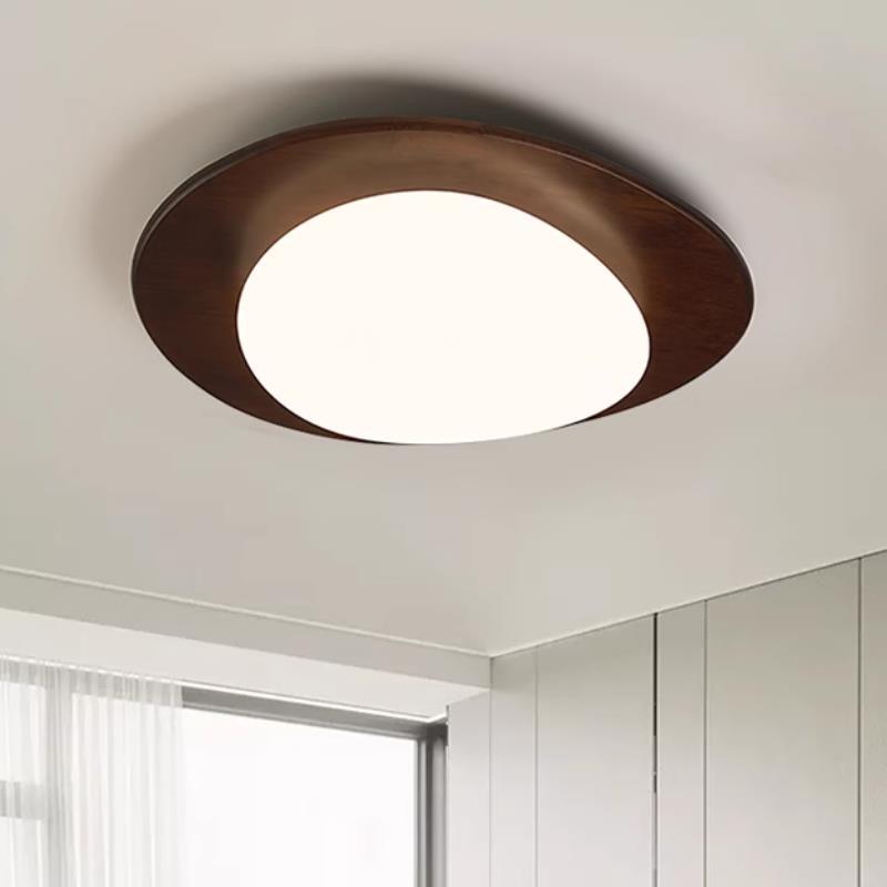 Zeitgenössische Retro-Kieselsteinform Holz PE LED Deckenleuchte für das Wohnzimmer 