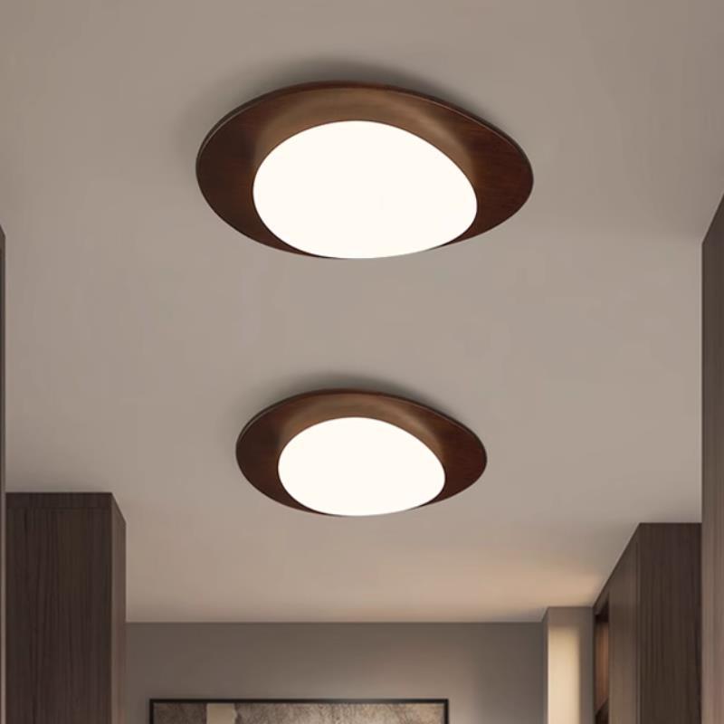 Zeitgenössische Retro-Kieselsteinform Holz PE LED Deckenleuchte für das Wohnzimmer 