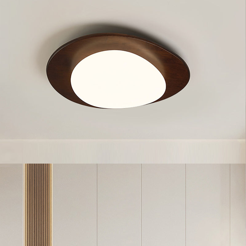 Zeitgenössische Retro-Kieselsteinform Holz PE LED Deckenleuchte für das Wohnzimmer 