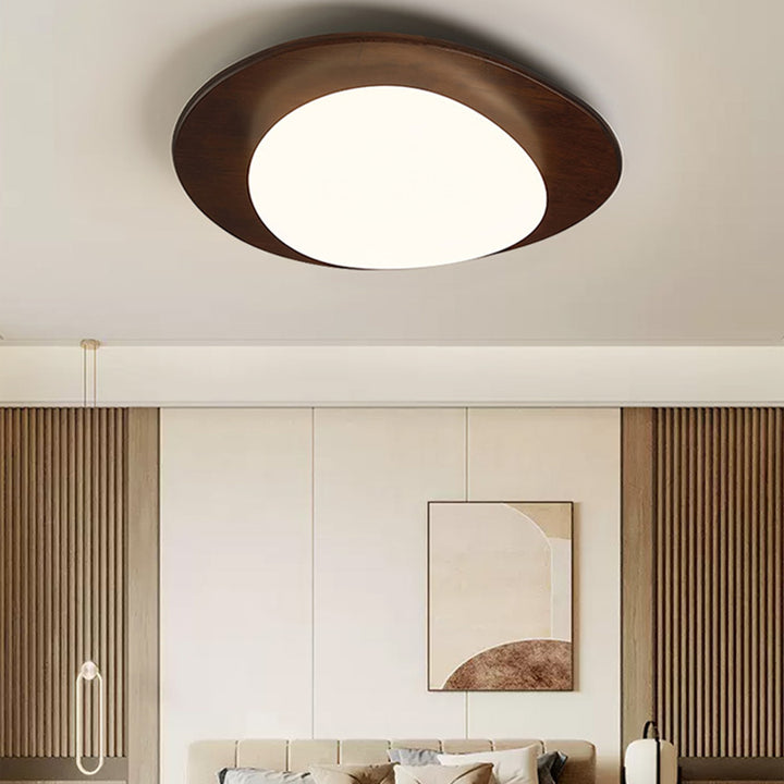 Zeitgenössische Retro-Kieselsteinform Holz PE LED Deckenleuchte für das Wohnzimmer 