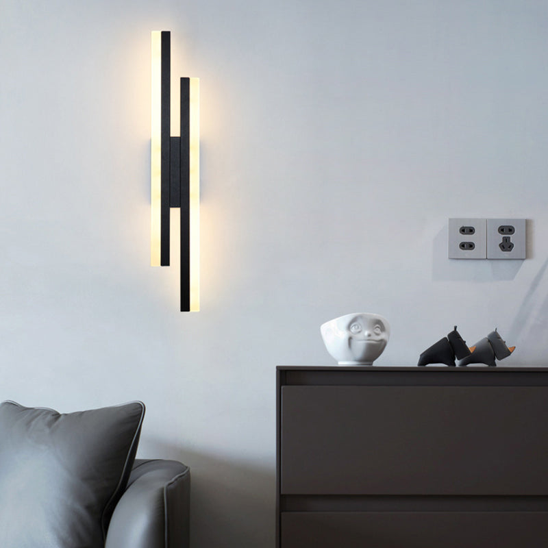 Contemporary Nordic Iron Aluminum Acrylic Asymmetrical Double Line LED Wall Sconce Lamp For Living Room