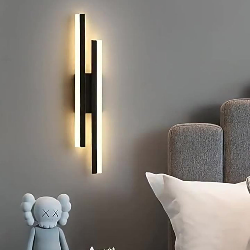 Contemporary Nordic Iron Aluminum Acrylic Asymmetrical Double Line LED Wall Sconce Lamp For Living Room