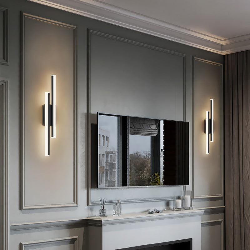 Contemporary Nordic Iron Aluminum Acrylic Asymmetrical Double Line LED Wall Sconce Lamp For Living Room