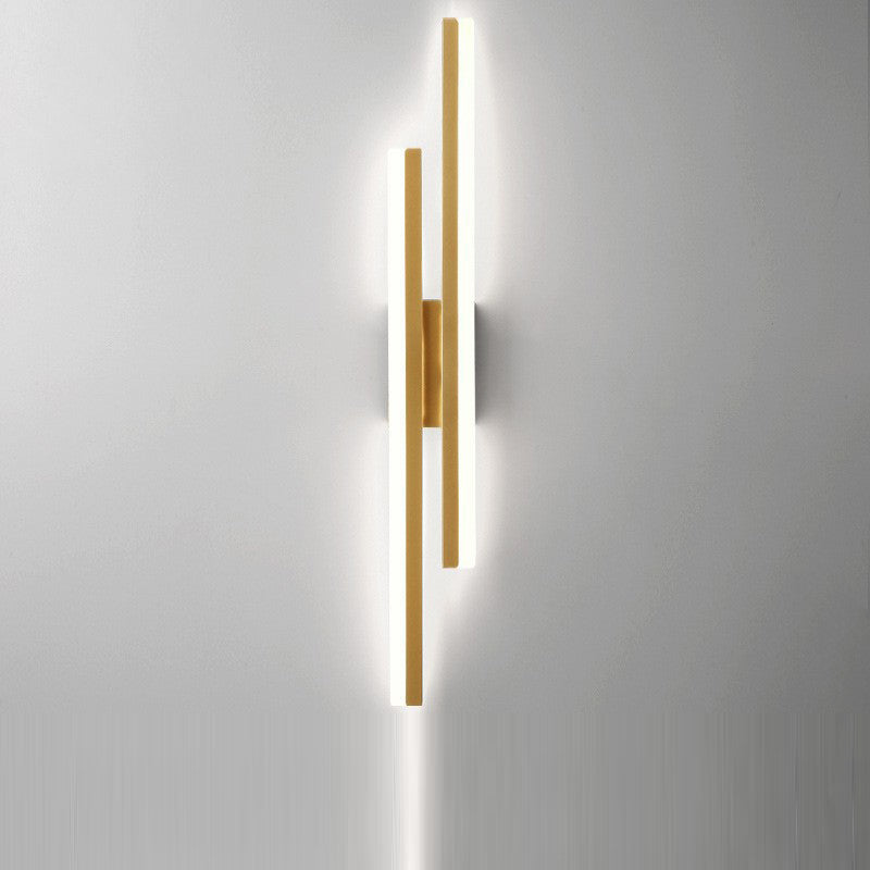 Contemporary Nordic Iron Aluminum Acrylic Asymmetrical Double Line LED Wall Sconce Lamp For Living Room