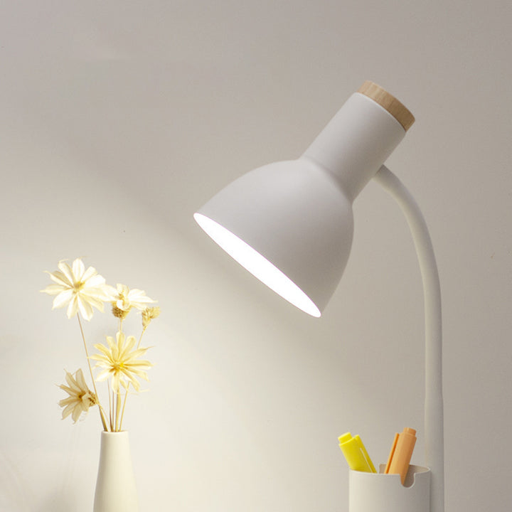 Moderner minimalistischer Eisen-Holz-verstellbarer Winkel-Stifthalter 1-Licht-Tischlampe für das Studium 