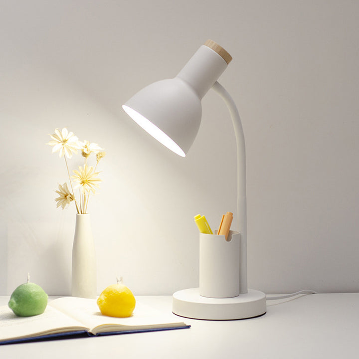Moderner minimalistischer Eisen-Holz-verstellbarer Winkel-Stifthalter 1-Licht-Tischlampe für das Studium 