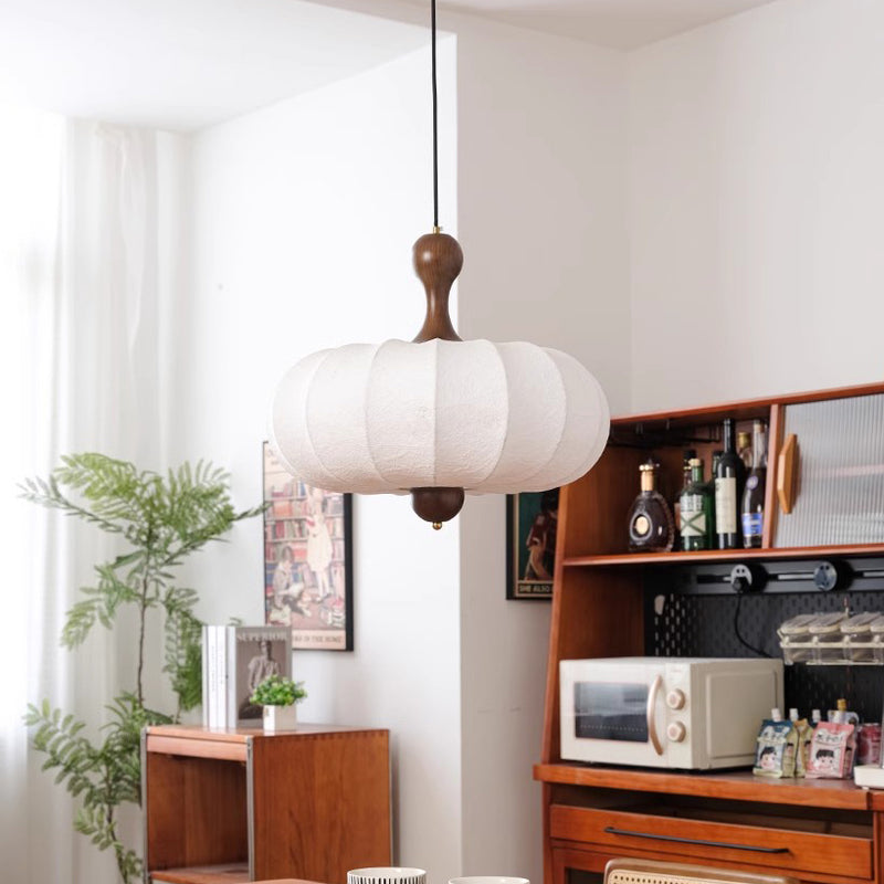 Tela retro contemporánea imitación seda madera forma de calabaza lámpara colgante de 3/5 luces para sala de estar 