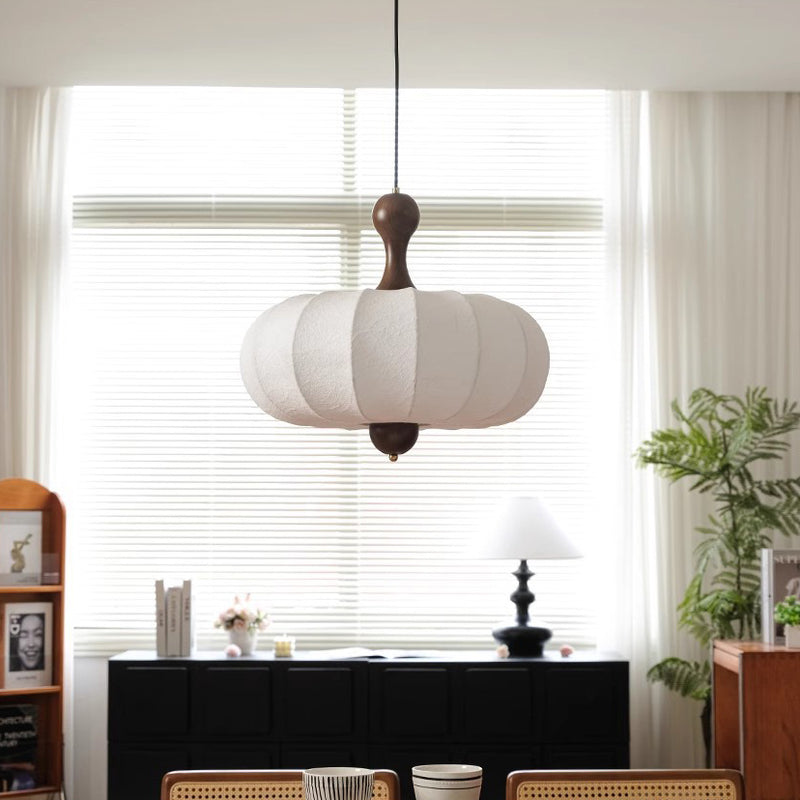 Tela retro contemporánea imitación seda madera forma de calabaza lámpara colgante de 3/5 luces para sala de estar 
