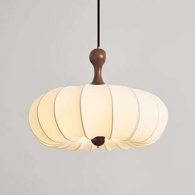 Tela retro contemporánea imitación seda madera forma de calabaza lámpara colgante de 3/5 luces para sala de estar 