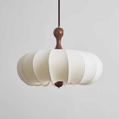 Tela retro contemporánea imitación seda madera forma de calabaza lámpara colgante de 3/5 luces para sala de estar 