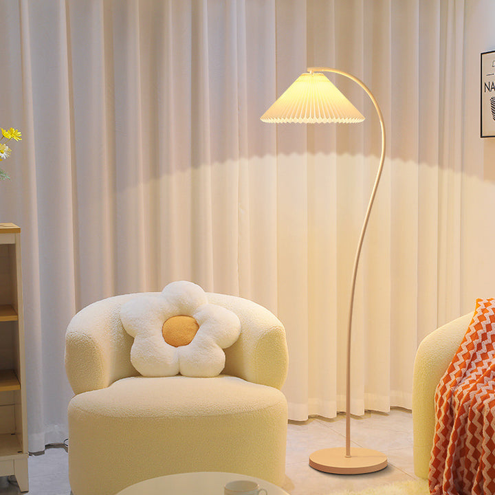 Lampe de sol moderne minimaliste en tissu plissé avec fer 1 lumière pour salon 