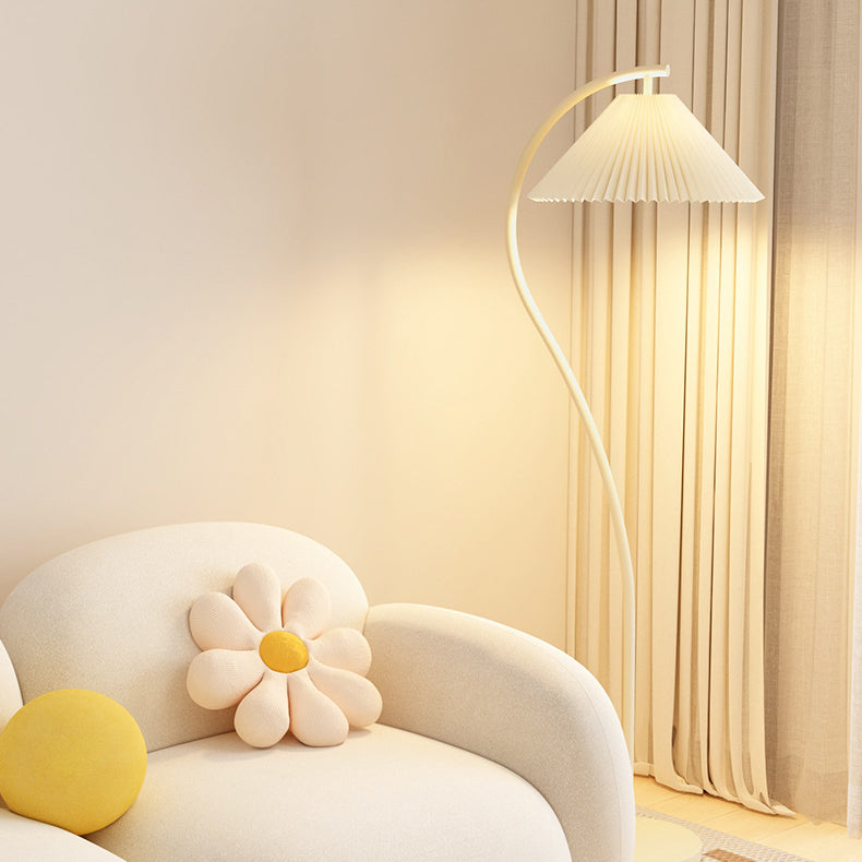 Lampe de sol moderne minimaliste en tissu plissé avec fer 1 lumière pour salon 