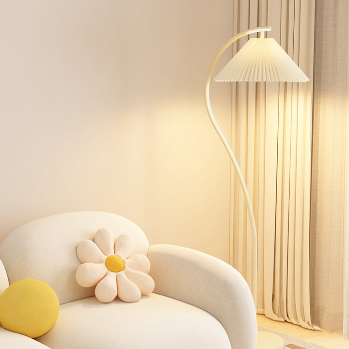 Lampe de sol moderne minimaliste en tissu plissé avec fer 1 lumière pour salon 