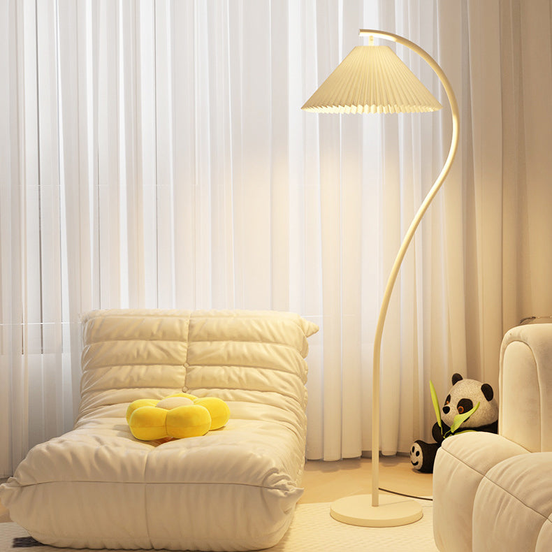 Lampe de sol moderne minimaliste en tissu plissé avec fer 1 lumière pour salon 