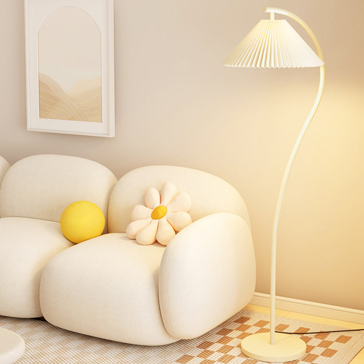Lampe de sol moderne minimaliste en tissu plissé avec fer 1 lumière pour salon 