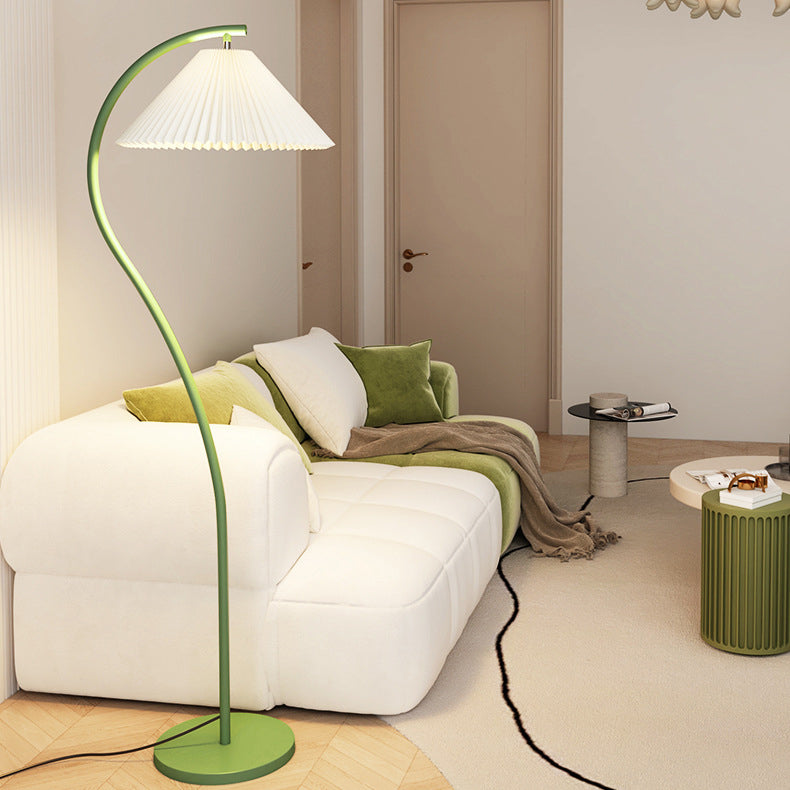 Lampe de sol moderne minimaliste en tissu plissé avec fer 1 lumière pour salon 