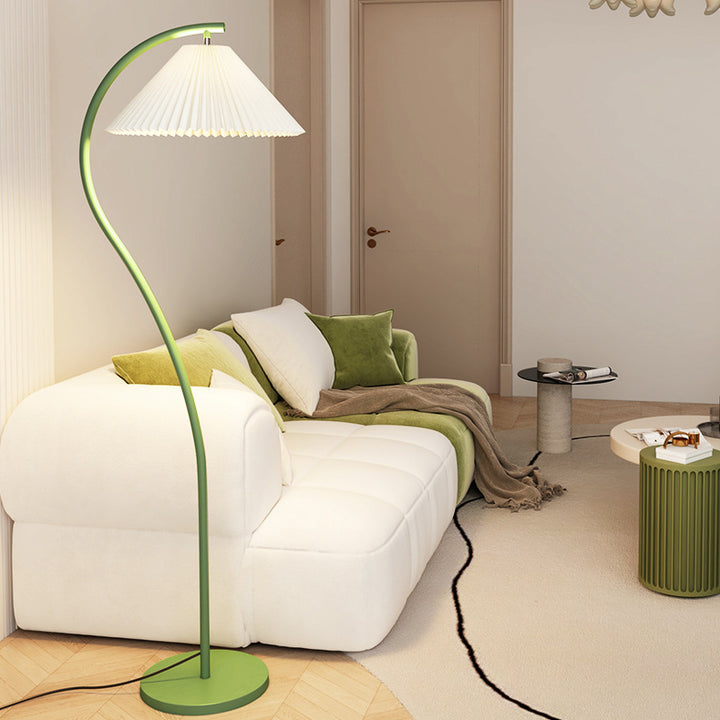 Lampe de sol moderne minimaliste en tissu plissé avec fer 1 lumière pour salon 