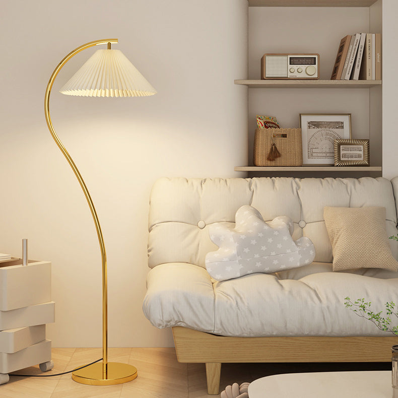 Lampe de sol moderne minimaliste en tissu plissé avec fer 1 lumière pour salon 