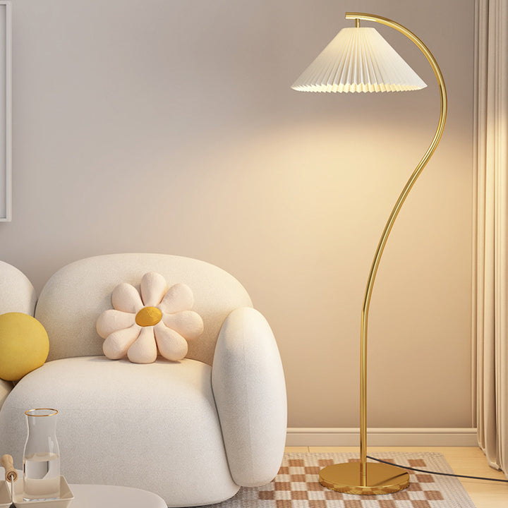 Lampe de sol moderne minimaliste en tissu plissé avec fer 1 lumière pour salon 