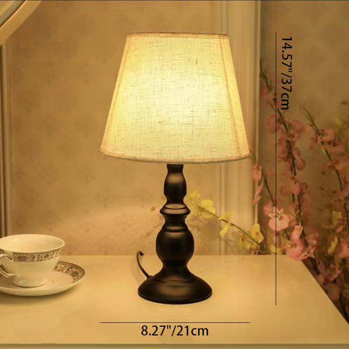 Lámpara de mesa de 1 luz de tela de hierro con forma de tambor nórdico contemporáneo para dormitorio 