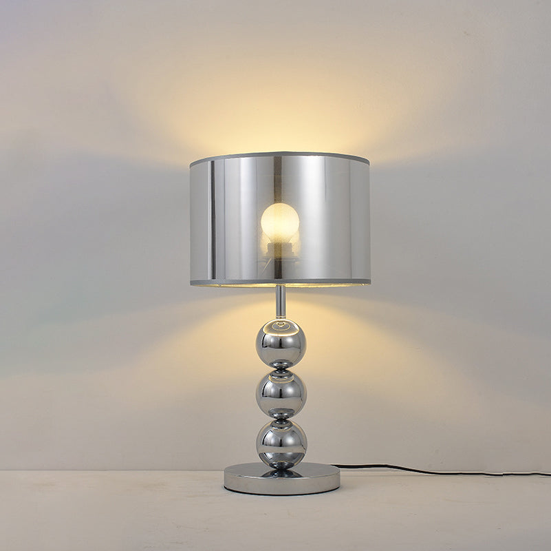 Moderne Luxus-Trommelform Perlen-Säulen-Eisenstoff 1-Licht-Tischlampe für das Schlafzimmer 