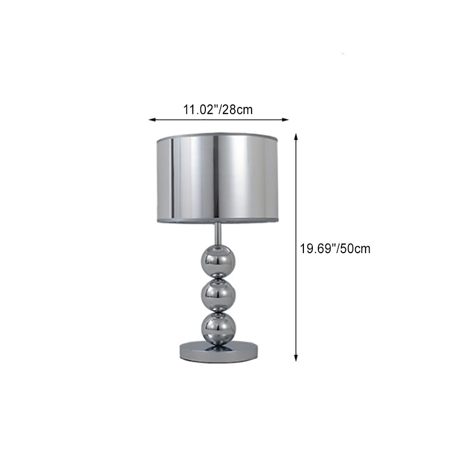 Moderne Luxus-Trommelform Perlen-Säulen-Eisenstoff 1-Licht-Tischlampe für das Schlafzimmer 