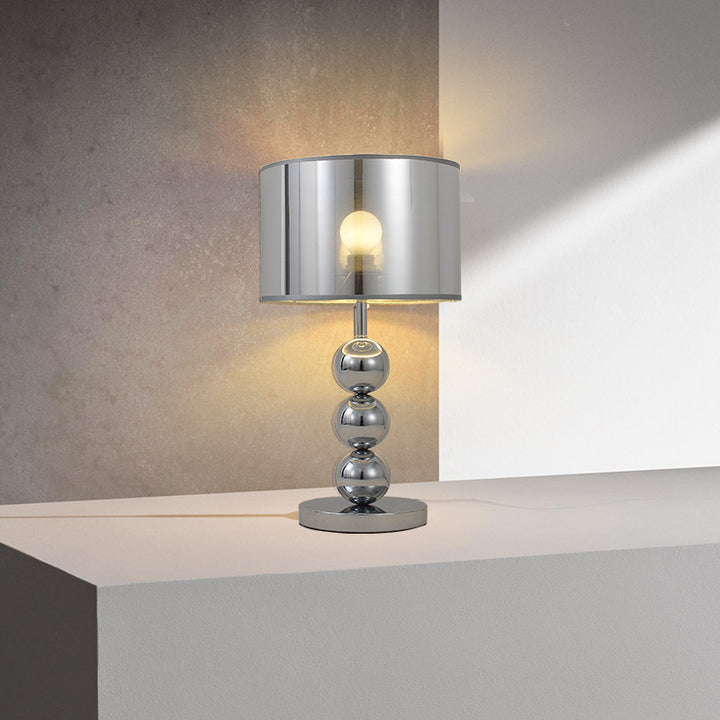 Moderne Luxus-Trommelform Perlen-Säulen-Eisenstoff 1-Licht-Tischlampe für das Schlafzimmer 
