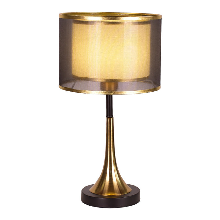 Zeitgenössische Luxus-Doppelschicht-Trommelstoffschirm Eisen 1-Licht-Tischlampe für das Schlafzimmer 