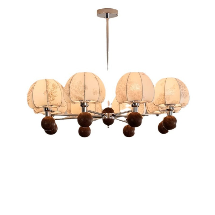 Traditional French Cream Flower Pattern Fabric Iron 3/6/8 Light Chandelier For Bedroom
