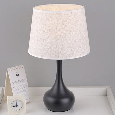 Moderner minimalistischer Tischlampe mit Tropfenbasis, Trommelform, Stoff, Eisen, 1-Licht für Schlafzimmer 