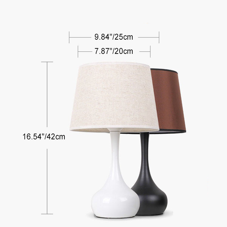 Moderner minimalistischer Tischlampe mit Tropfenbasis, Trommelform, Stoff, Eisen, 1-Licht für Schlafzimmer 