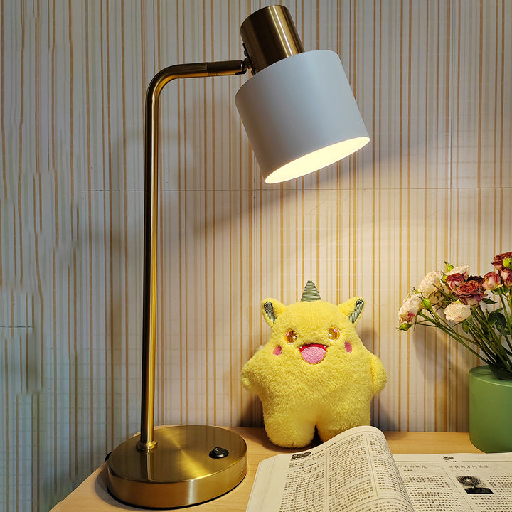 Moderne minimalistische Eisen-Tischlampe mit verstellbarem Winkel und trommelförmigem 1-Licht für das Studium 